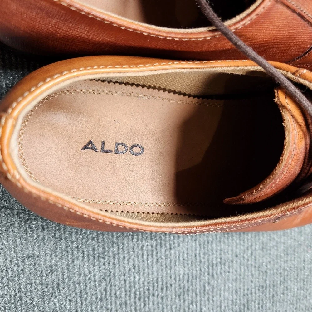 Aldo Dress Shoes Mens 10.5 Derby Oxford Brown Leather Cap Toe Casual Cuban Heels